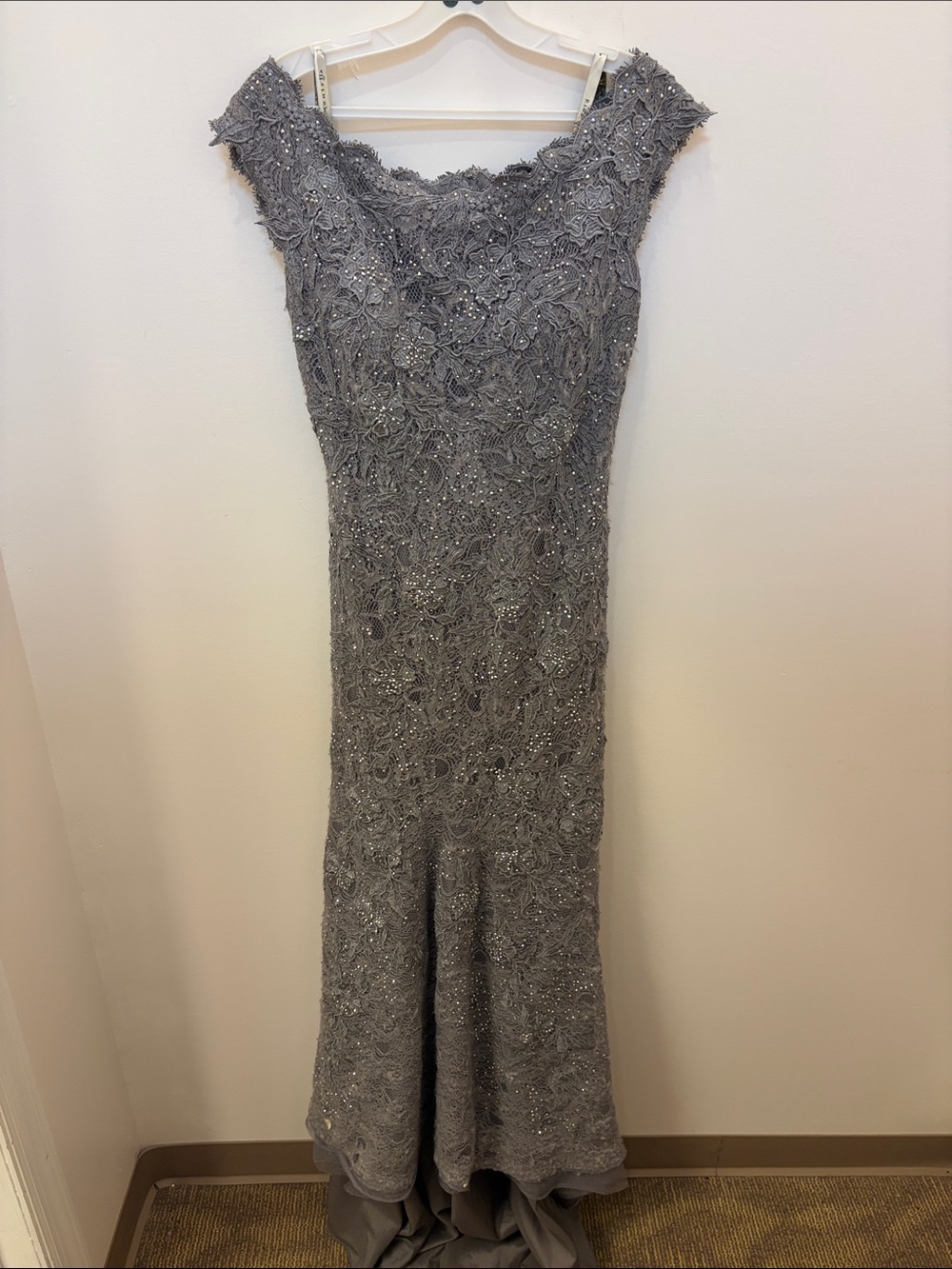 Rina diMontella Embellished Lace Mermaid Gown - Gray